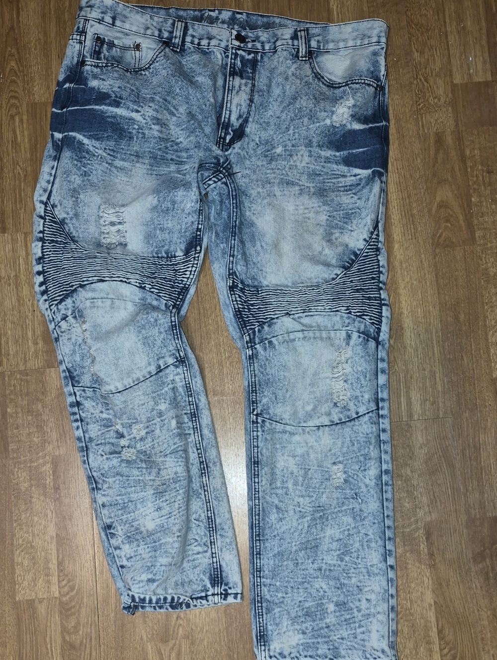 Men's Acid Wash Biker Jeans - Light Blue 40x32